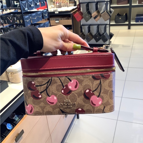 NWT！COACH Cosmetic Case In Signature Canvas With Cherry Print - Picture 1 of 11